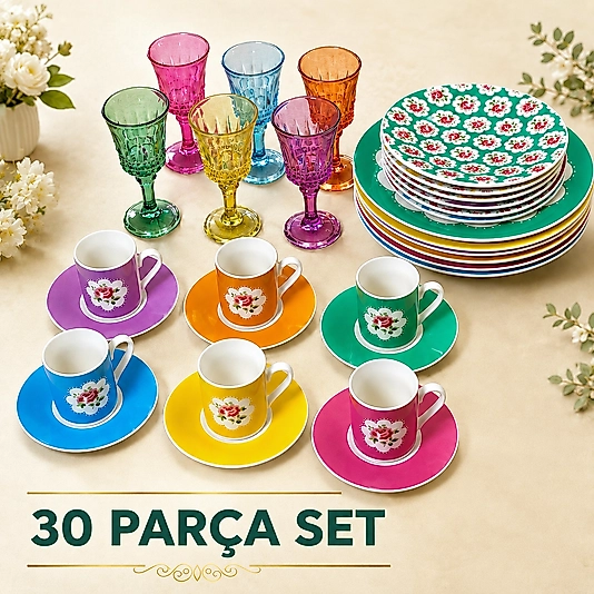 Vintage Seri Altı Kişilik 30 Parça Sunum Seti