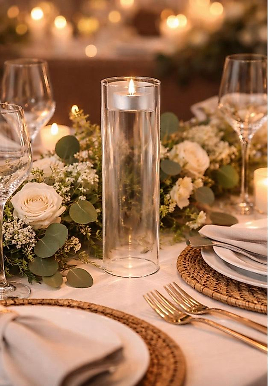 Çift Cidarlı Cam Mumluk 25 cm ( Tealight Mum hediyeli )