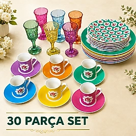 Vintage Seri Altı Kişilik 30 Parça Çeyiz Seti