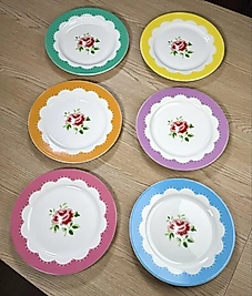 Vintage Seri Altı Kişilik Porselen Servis Tabağı (25 cm)