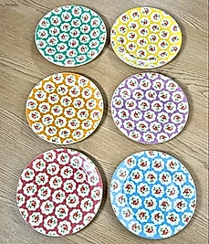 Vintage Seri Altı Kişilik Porselen Pasta Tabağı (19 cm)