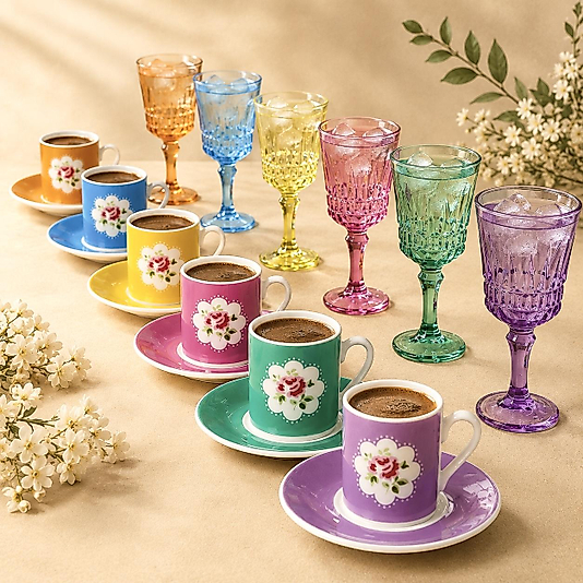 Vintage Seri Altı Kişilik 18 Parça Kahve Sunum Seti