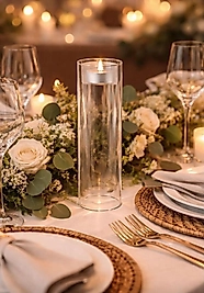 Çift Cidarlı Cam Mumluk 25 cm ( Tealight Mum hediyeli )