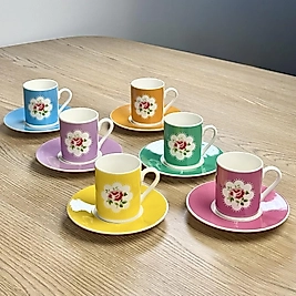 Vintage Seri Altı Kişilik Porselen Türk Kahve Fincanı