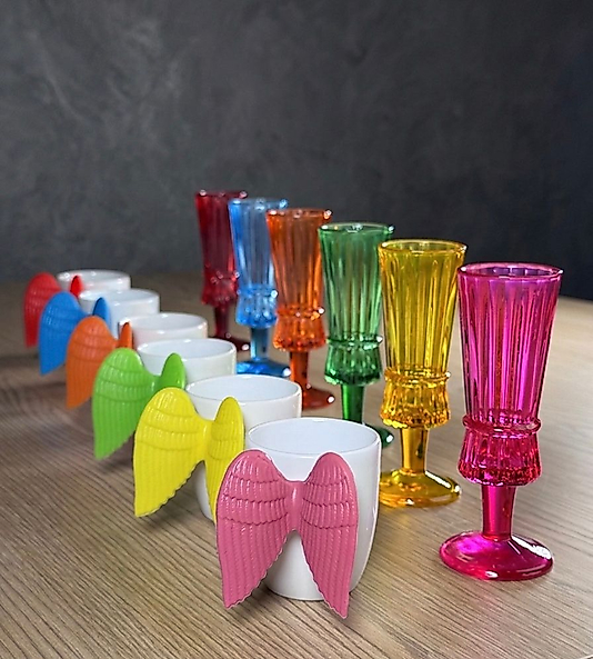 Altı Kişilik Silikon Kanatlı Melek Fincan ve Kahve Yanı Kadeh Seti