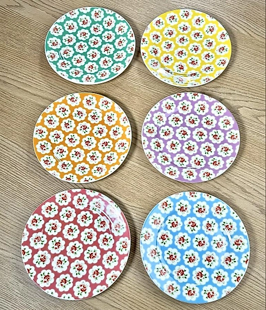 Vintage Seri Altı Kişilik Porselen Pasta Tabağı (19 cm)